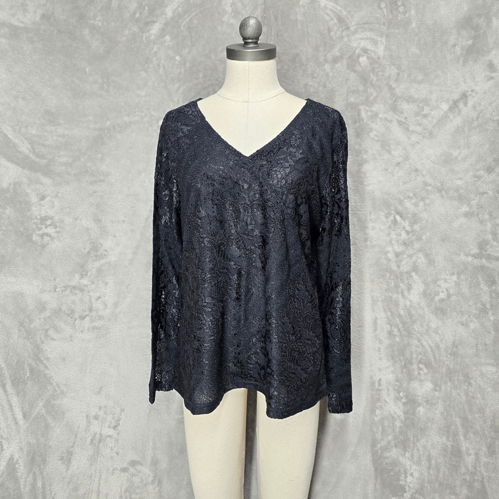 Coldwater Creek Womens Lace Top Blouse V-Neck Whimsigoth Victorian Witchy Goth L
